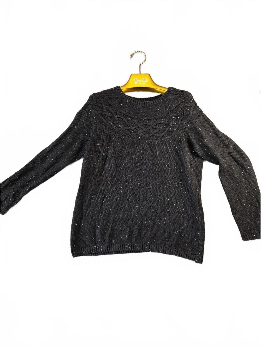 Talbots Black Cable Knit Sweater with Speckled Detail Size Large